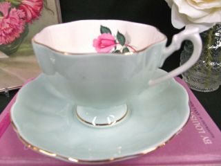 QUEEN ANNE TEA CUP AND SAUCER BABY BLUE TEACUP PINK ROSE PATTERN 4