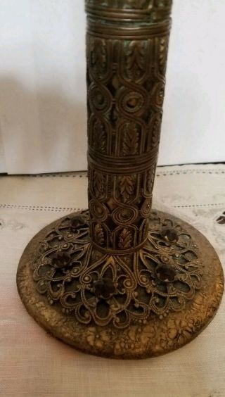 Pair Vintage Brass Candle Holders Sticks with Jeweled Base - 9 