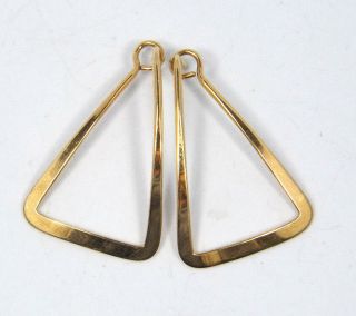 14k Yellow Gold Modernist Ed Levin Triangular Hoop Earrings,  3.  0 Grams