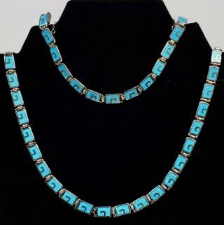 Margot De Taxco Sterling Silver Enamel Necklace & Matching Bracelet 5403
