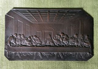 Antique Metal Wall Plaque Depicting The Last Supper