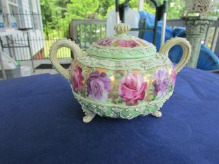 Vintage Sugar Bowl With Lid Raised Floral Design