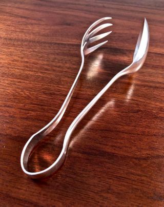 RARE WATSON CO.  SOLID STERLING SILVER SALAD SERVING TONGS: NO MONOGRAM 8 1/2 