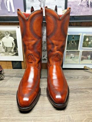 Vintage Dan Post Stitched French Toe 10d Calf Mens Cowboy Boots Immaculate