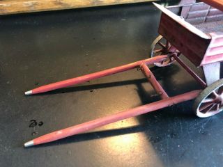 Vintage horse drawn red tin & wood wagon wind up motor needs work 2