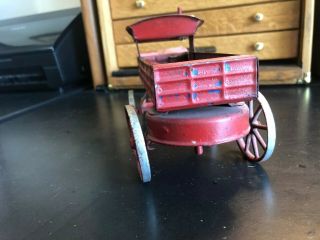 Vintage horse drawn red tin & wood wagon wind up motor needs work 5