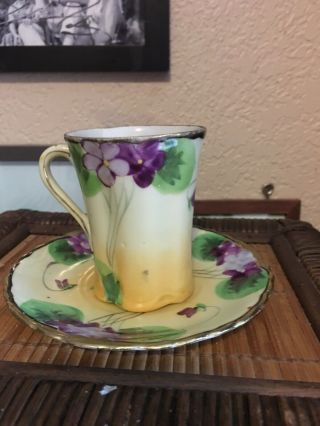 Vintage Nippon China Hand Painted Cup And Saucer Cup 3 " Tall