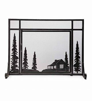 Small Mountain Cabin Hearth Fireplace Screen With Single Door,  3d Laser Cut 38 W