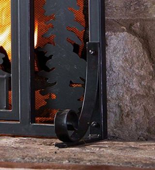 Small Mountain Cabin Hearth Fireplace Screen with Single Door,  3D Laser Cut 38 W 5