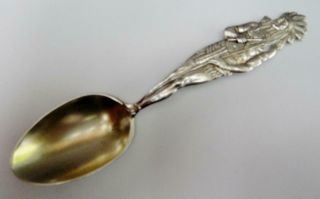 Antique Large Size Sterling Silver Souvenir Spoon Full Figural INDIAN Handle 2