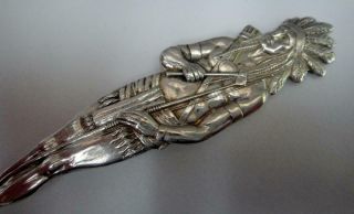 Antique Large Size Sterling Silver Souvenir Spoon Full Figural INDIAN Handle 3