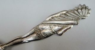 Antique Large Size Sterling Silver Souvenir Spoon Full Figural INDIAN Handle 4
