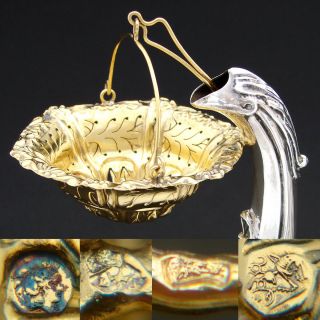 Elegant Antique French 18k Gold on Sterling Silver Vermeil Tea Leaf Strainer 4