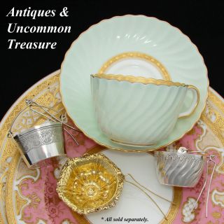 Elegant Antique French 18k Gold on Sterling Silver Vermeil Tea Leaf Strainer 7