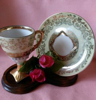 Vintage Yellow & Gold Accents Footed Demitasse Tea Cup & Saucer