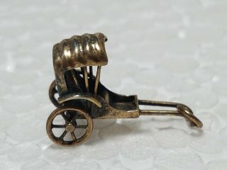 A Miniature Qing Dynasty Chinese Silver Gilt Pendant /charm Of A Rickshaw