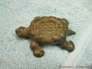 Old Casted Metal Turtle Figurine Advertising " Hoosier " Paperweight (nr)