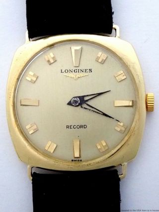 Scarce 18k Gold Mid - Century 1960s Longines Record Square Cushion 17j Mens Watch