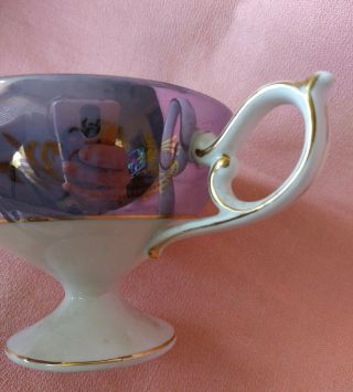 Vintage Royal Halsey Footed Irredescent Blue Tea Cup & Saucer Set Pretty 5