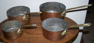 Set Of 4 Vintage E Dehilleren Copper Pans W/bronze Handles - Made In France