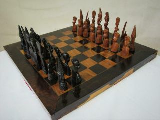 Vintage African Chess Set And Board K 113 Mm Sierra Leone