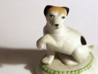 Vintage Germany Porcelain Bisque Dog Jack Russell Smooth Fox Terrier W Paw Up