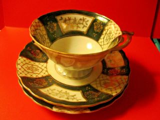 Porcelian Pedestal Tea Cup & Saucer Ucagco China Hand Painted Japan Black/white