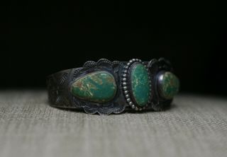 Vintage Harvey Era Navajo Sterling Silver Cerrillos Turquoise Cuff Bracelet 2