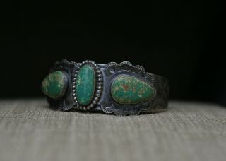 Vintage Harvey Era Navajo Sterling Silver Cerrillos Turquoise Cuff Bracelet 8