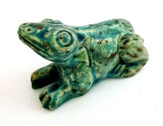 Rare Art Egyptian Frog Statue Figurine Egypt Sculpture Unique Blue Glaze Antique
