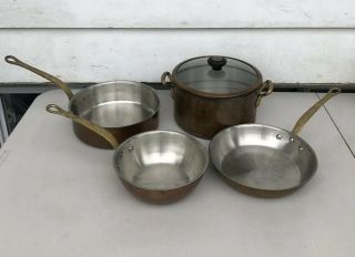 5 Piece Williams Sonoma Copper Cookware France Pot Pan Set Vintage