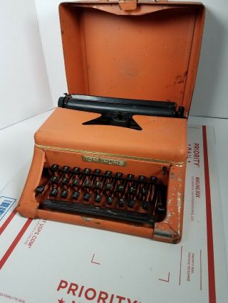 Tom Thumb Typewriter With Case Vintage Metal Toy Orange