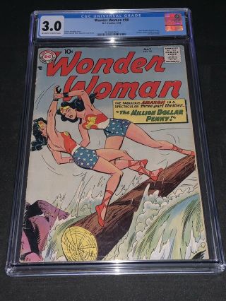 Wonder Woman 98 Cgc 3.  0 Dc 1958 1st Sa Wonder Woman Origin Issue Rare