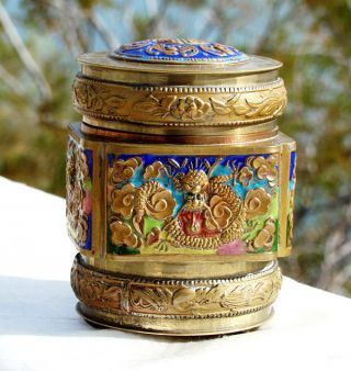 Tea Caddy Cigarette Box Antique Relief Enameled Brass Hand Painted China