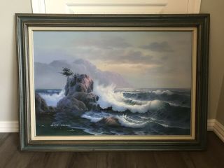 Vintage Signed Framed June Nelson Oil On Canvas Seascape Painting