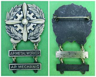 Wwii Army Air Forces Technician Badge With 2 Qualification Bars - Sterling