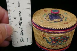 Rare Nootka First People Fine Woven Cabinet / treasure Basket With Lid 10