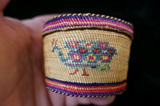 Rare Nootka First People Fine Woven Cabinet / treasure Basket With Lid 3