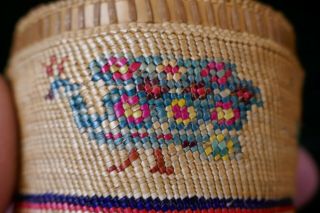 Rare Nootka First People Fine Woven Cabinet / treasure Basket With Lid 5