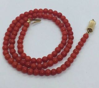 Vintage Red Coral 14k Yellow Gold Clasp Beaded Necklace