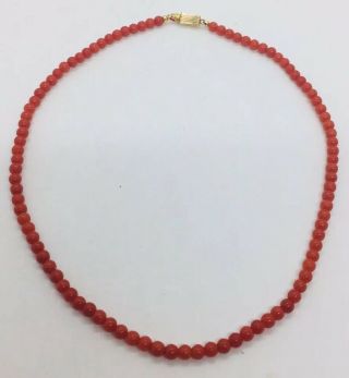 Vintage Red Coral 14k Yellow Gold Clasp Beaded Necklace 2