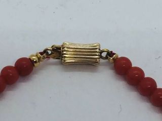 Vintage Red Coral 14k Yellow Gold Clasp Beaded Necklace 3