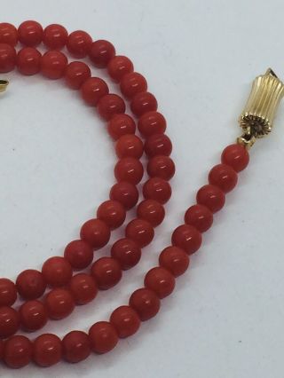 Vintage Red Coral 14k Yellow Gold Clasp Beaded Necklace 6