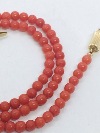 Vintage Red Coral 14k Yellow Gold Clasp Beaded Necklace 7