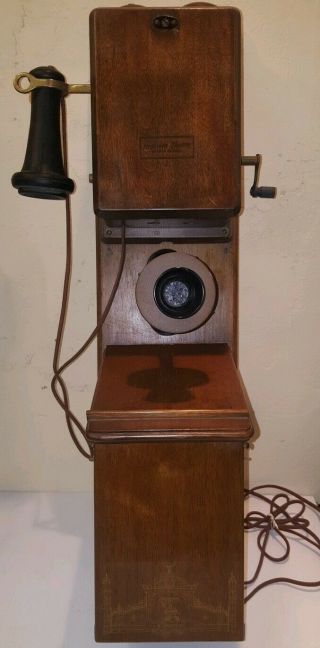 Antique Northern Electric Wooden Push Button Wall Phone Telephone Very Rare