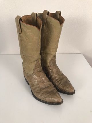 Tony Lama Gold Brown Vintage Leather Black Label Cowboy Western Boots Sz 8 2