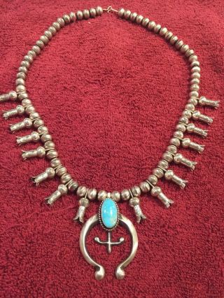 26 Inch Southwestern Silver Necklace With Turquoise Pendant