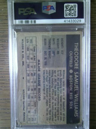 RARE 1954 WILSON FRANKS TED WILLIAMS CARD PSA AUTHENTIC WOW 2