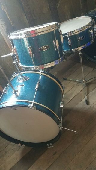 Vintage Stewart Drum Set 3 Pc Blue Sparkle Made In Japan
