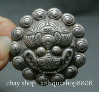 45mm Collect China Miao Silver Fengshui Zodiac Year Tiger Head Amulet Pendant